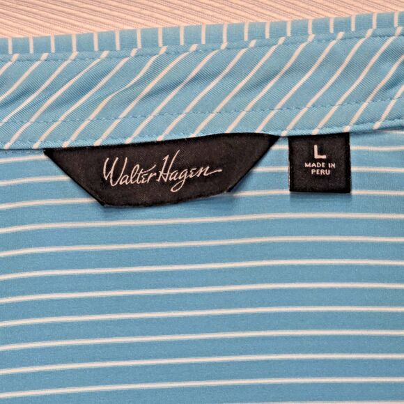 Walter Hagen Golf Polo Shirt Men’s L Turquoise White Stripe - Wicking & Stretch - Picture 4 of 9